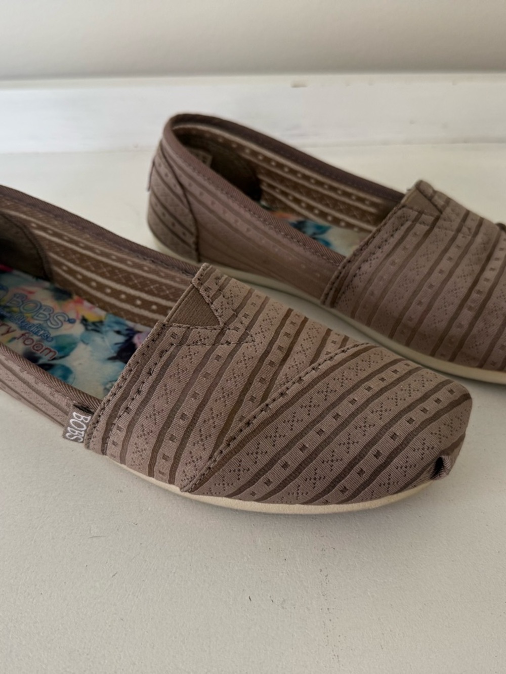 BOBS from Skechers Women's Taupe Striped Slip-On Flats